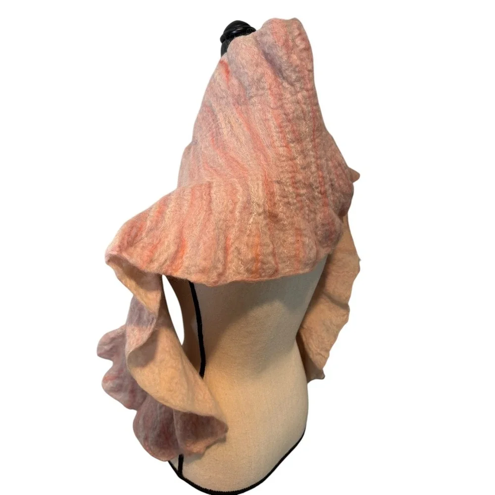 Supermaggle Felted Merino Wool Silk Wrap Scarf Pink Peach Art to Wear Lagenlook